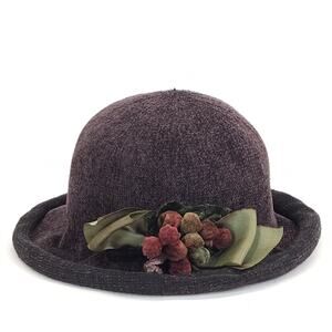 Toucan Collection Cloche Hat Brown Chenille Berries Bucket Church Victorian 21"